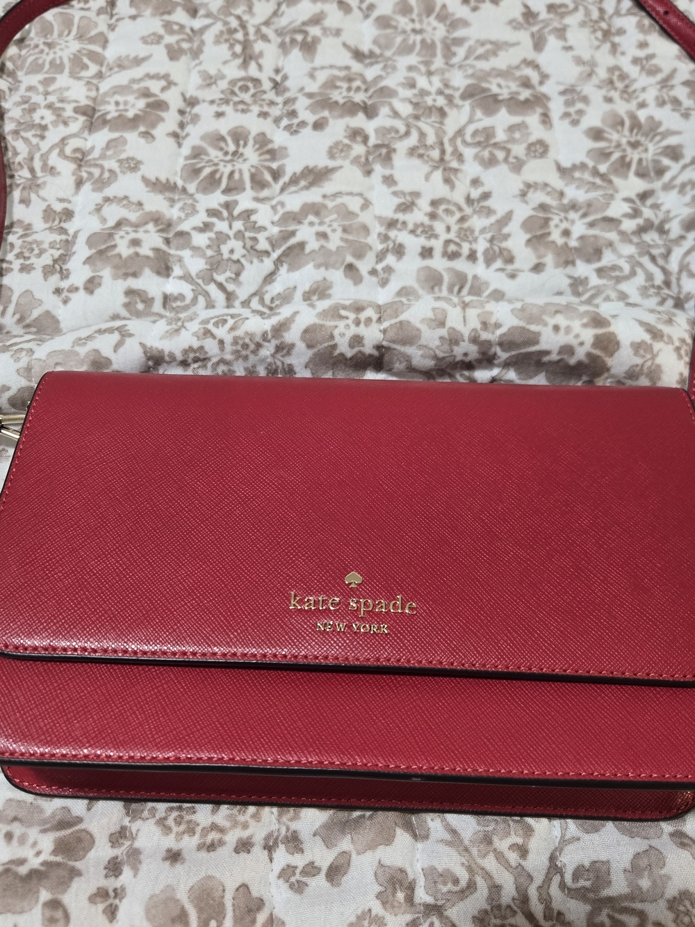 kate spade red saffiano leather crossbody with gold logo
